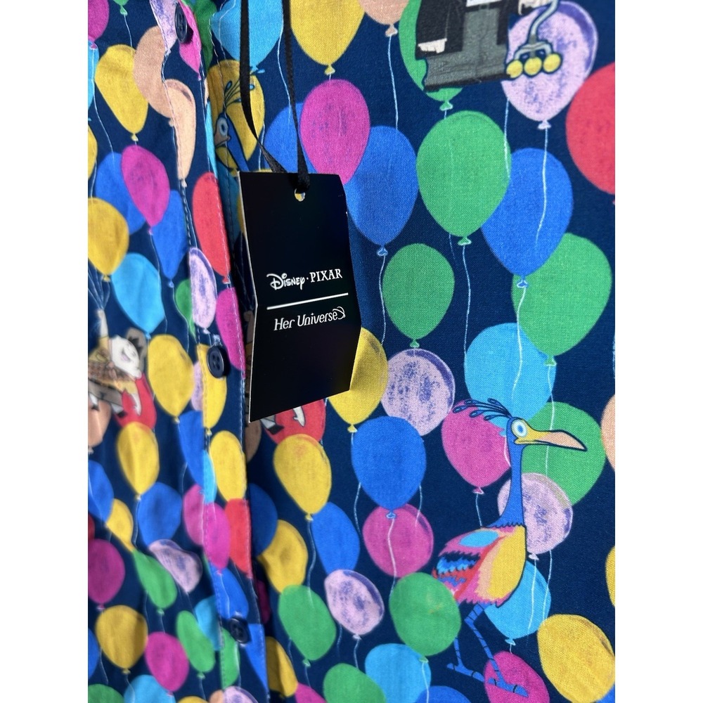 Disney Pixar Her Universe UP Balloons Colorful Size 2 Button Up Shirt Rayon - Picture 4 of 7